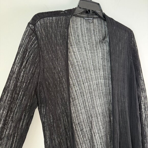 Eileen Fisher Cardigan Organic Italian Linen Blend Open Knit Duster Crepe Black - Picture 12 of 14